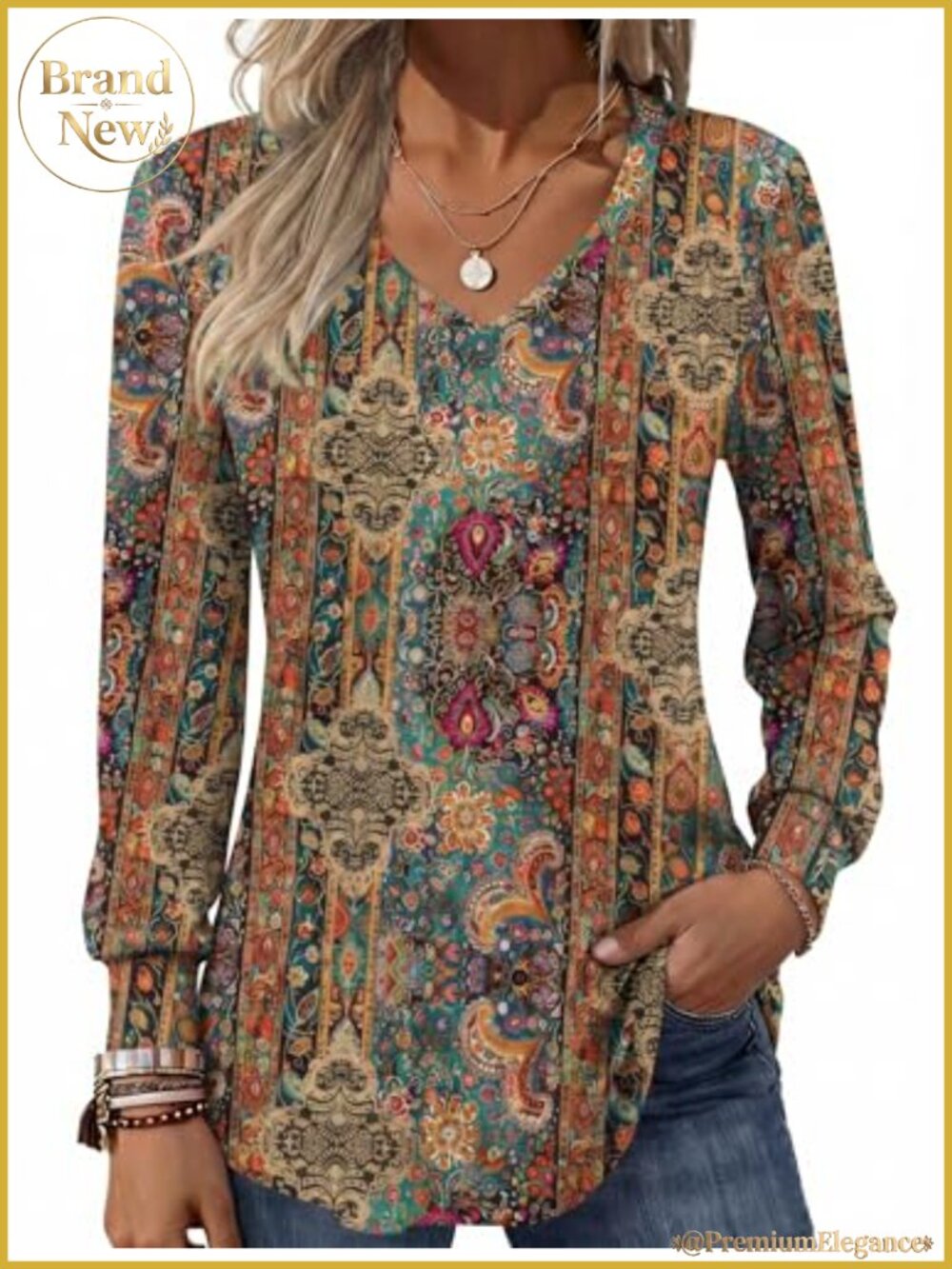 Women's Puff Sleeve Tunic Blouse Pleated V Neck Flowy Long Sleeve Dressy Casual